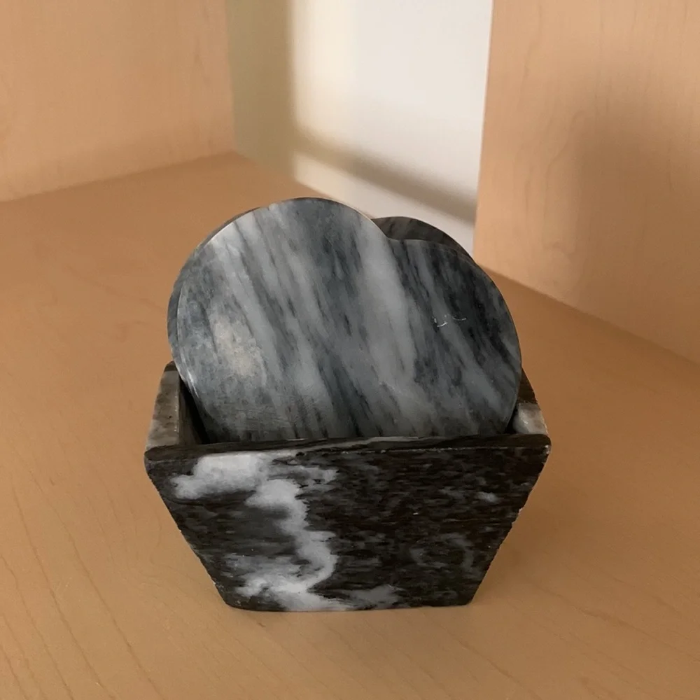 Marble Heart Shaped Coaster and Holder Set - Includes 2 Coasters and 1 Holder
